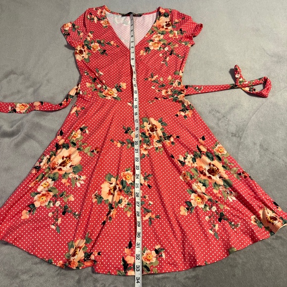 Rebel Sugar Pink Floral Short Sleeve Dress Women's Size M Faux Wrap Summer Girly - Picture 2 of 7